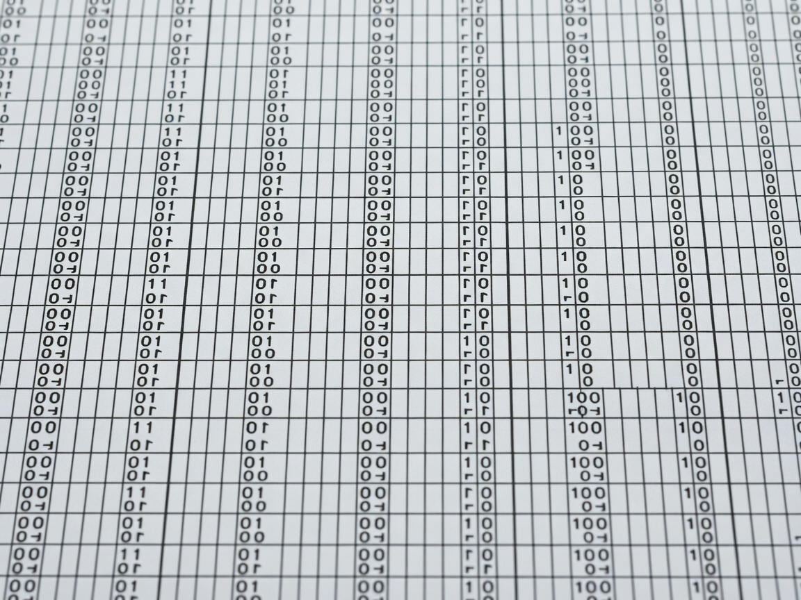 Detail photograph of printed numerical columns on an office worksheet with fine gridlines